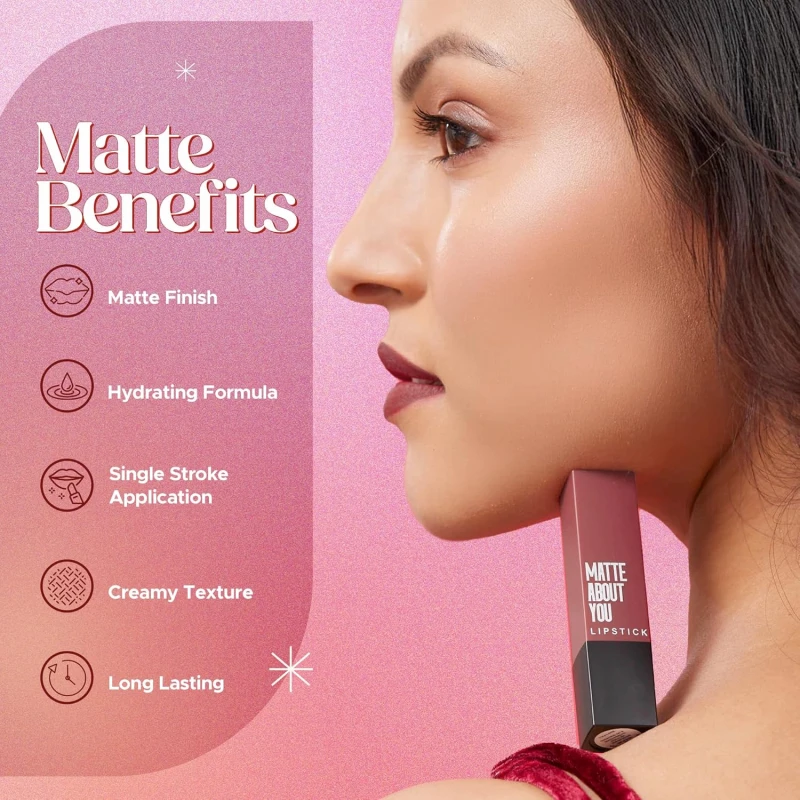 Hilary Rhoda Matte About You Lipstick | Long Lasting & Highly Pigmented Lipstick | Glides Smoothly | Matte Finish | One Stroke Application | Cruelty-Free & Vegan - 3g (Caramel Kiss - Shade 12) thumbnail 4